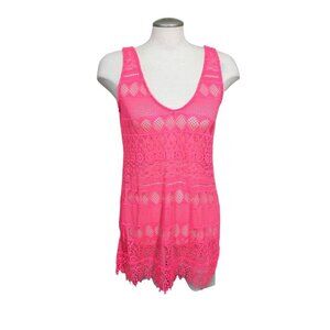 Ocean Pacific OP Crochet Swimsuit Swim Coverup Hot Melon Junior Medium 7 9 Beach
